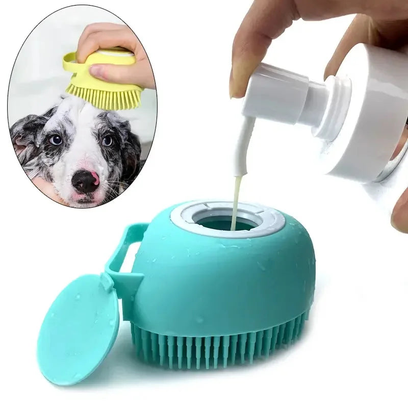 Cepillo 2 en 1 con dispensador de shampoo para mascotas