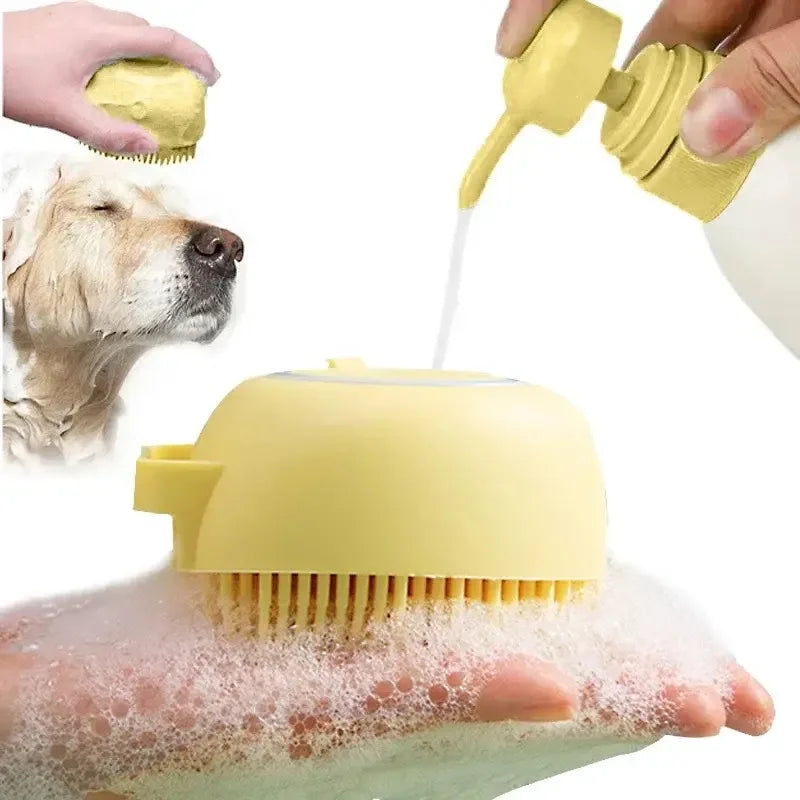 Cepillo 2 en 1 con dispensador de shampoo para mascotas